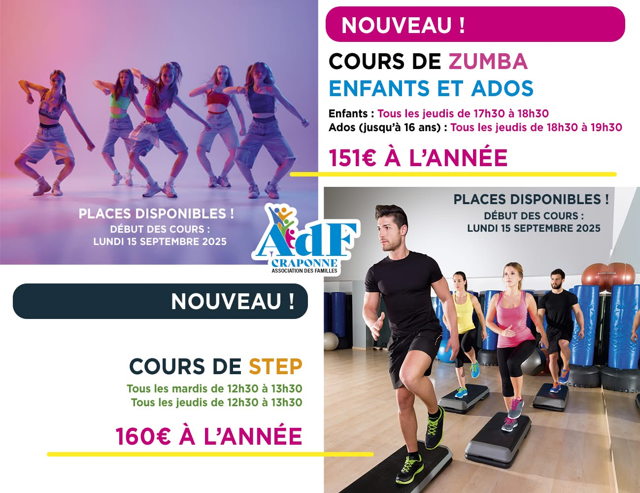 NOUVEAU : cours de Step et Zumba enfants/ados