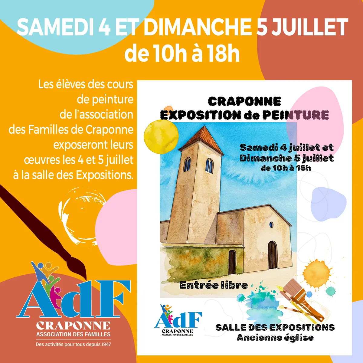 Les 4 et 5 juillet, les élèves des cours de peinture 2025-2026 exposent leurs œuvres